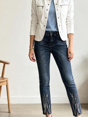 Split-Hem High-Rise Straight Jeans – Dark Wash